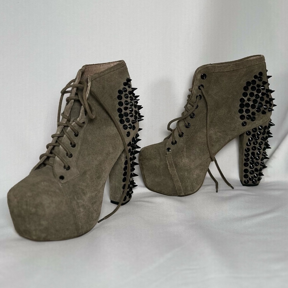 Jeffrey Campbell Taupe Suede Platform Spike Heel Booties - Picture 4 of 16